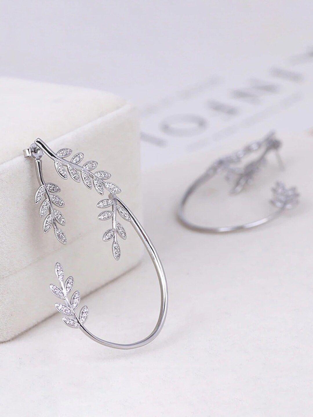 jewels galaxy silver-plated contemporary leaf theme ear cuffs