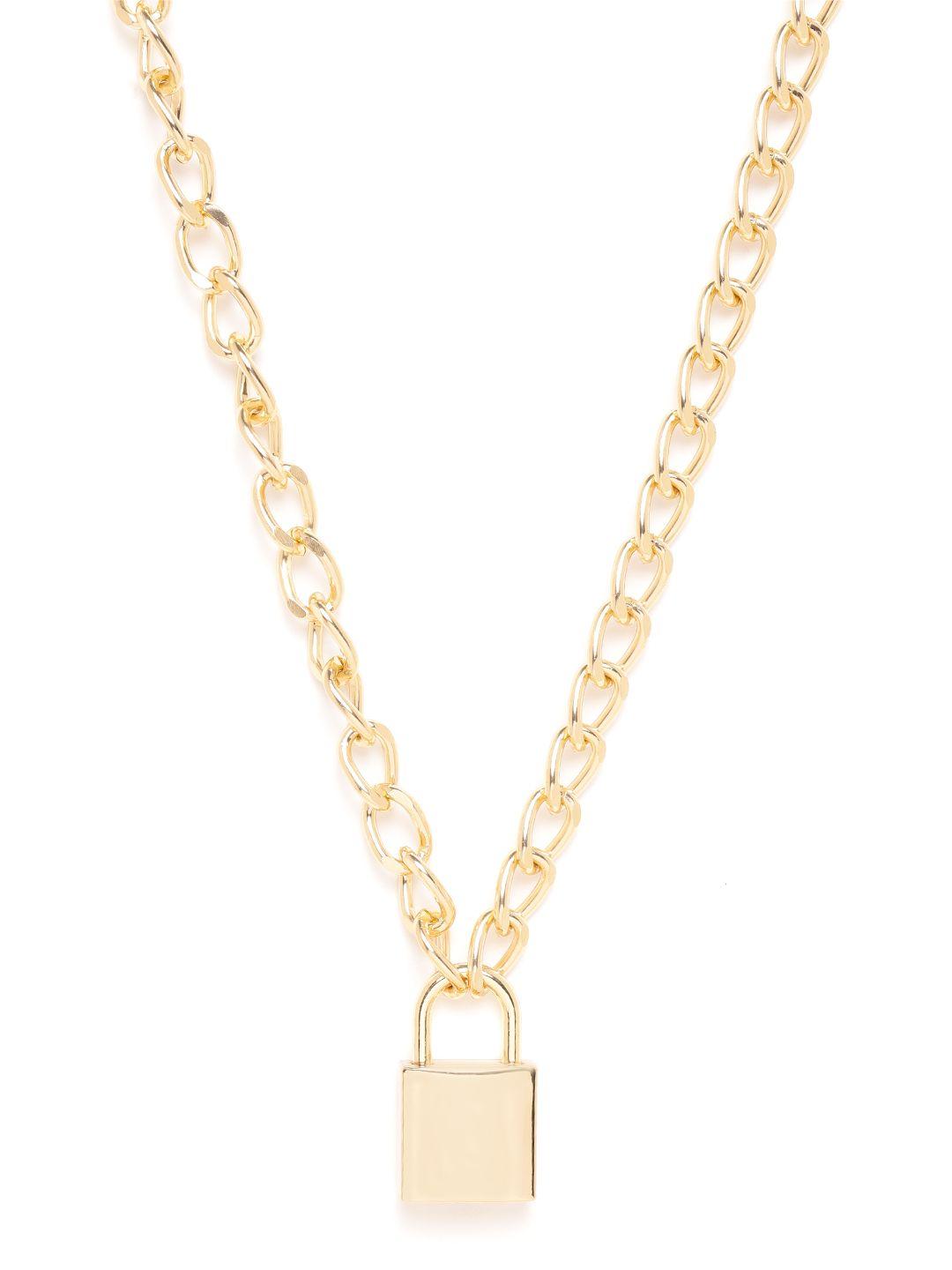 jewels galaxy women gold-plated lock & key layered necklace