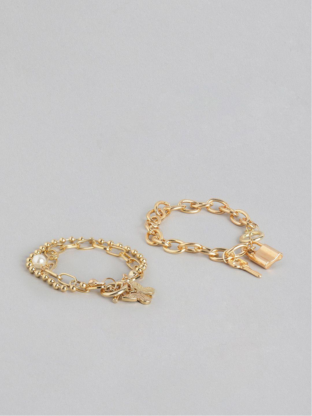 jewels galaxy women set of 2 gold-plated link bracelet