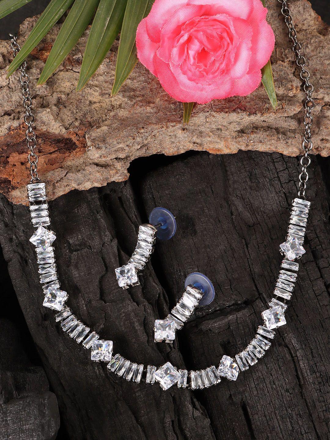 jewels gehna rhodium-plated white ad stone-studded jewellery set