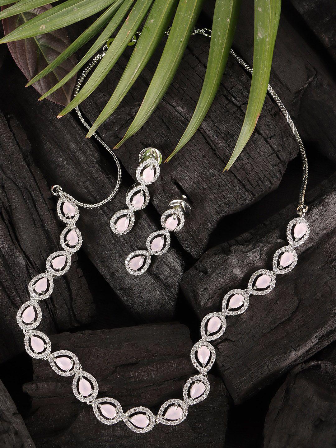 jewels gehna silver tone white ad stone studded designer sleek party wear jewellery set