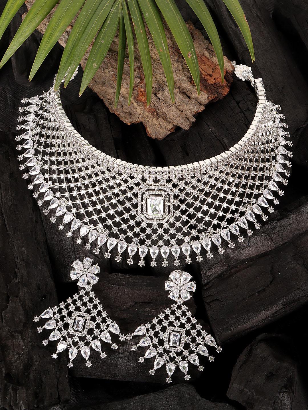 jewels gehna silver-plated white  ad studded jewellery set