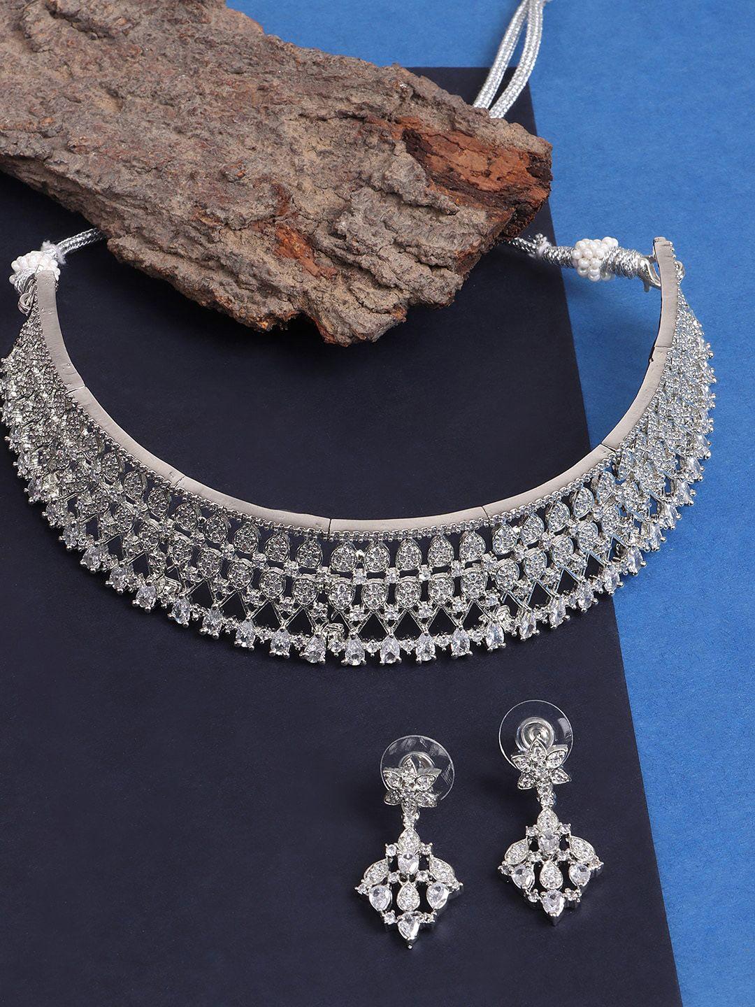 jewels gehna silver-plated white ad studded choker jewellery set