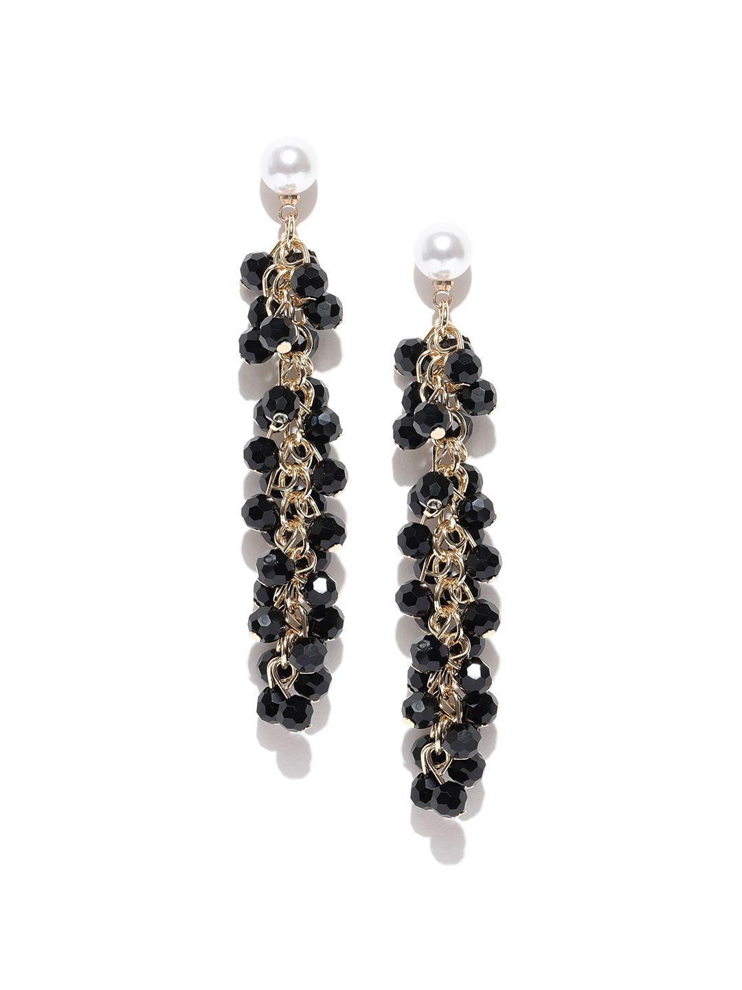 jewels galaxy black gold-plated beaded contemporary drop earrings