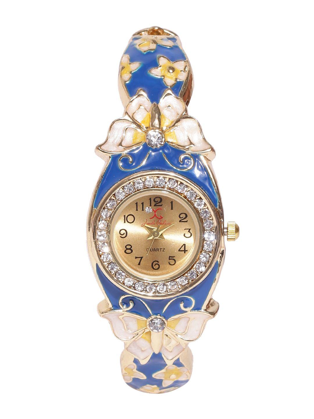 jewels galaxy blue gold-plated brass handcrafted bangle-style bracelet cum watch