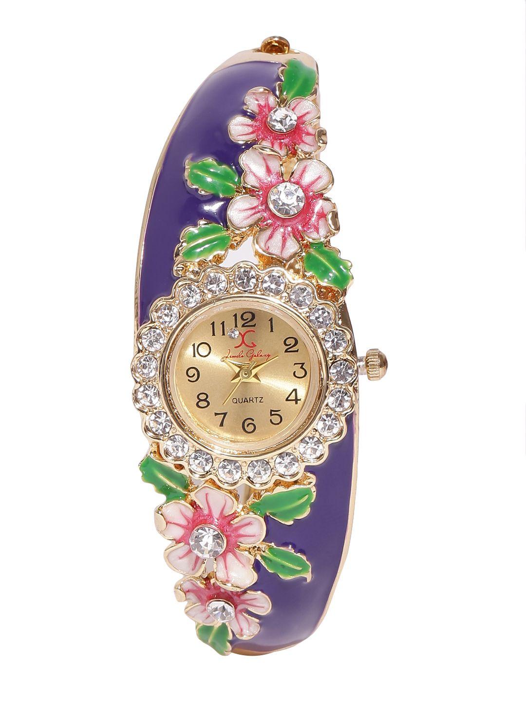 jewels galaxy blue gold-plated studded handcrafted bracelet cum watch