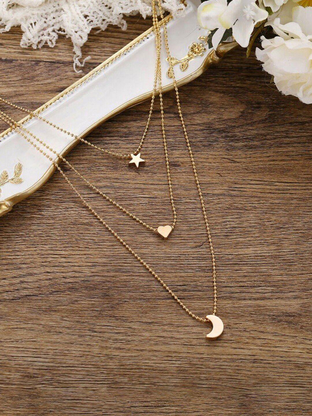 jewels galaxy brass gold-plated star-moon-heart layered necklace