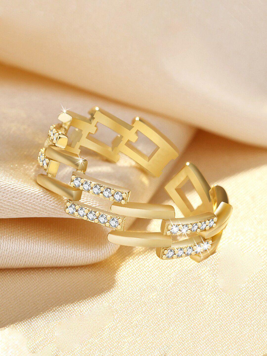 jewels galaxy gold-plated ad-studded adjustable finger ring