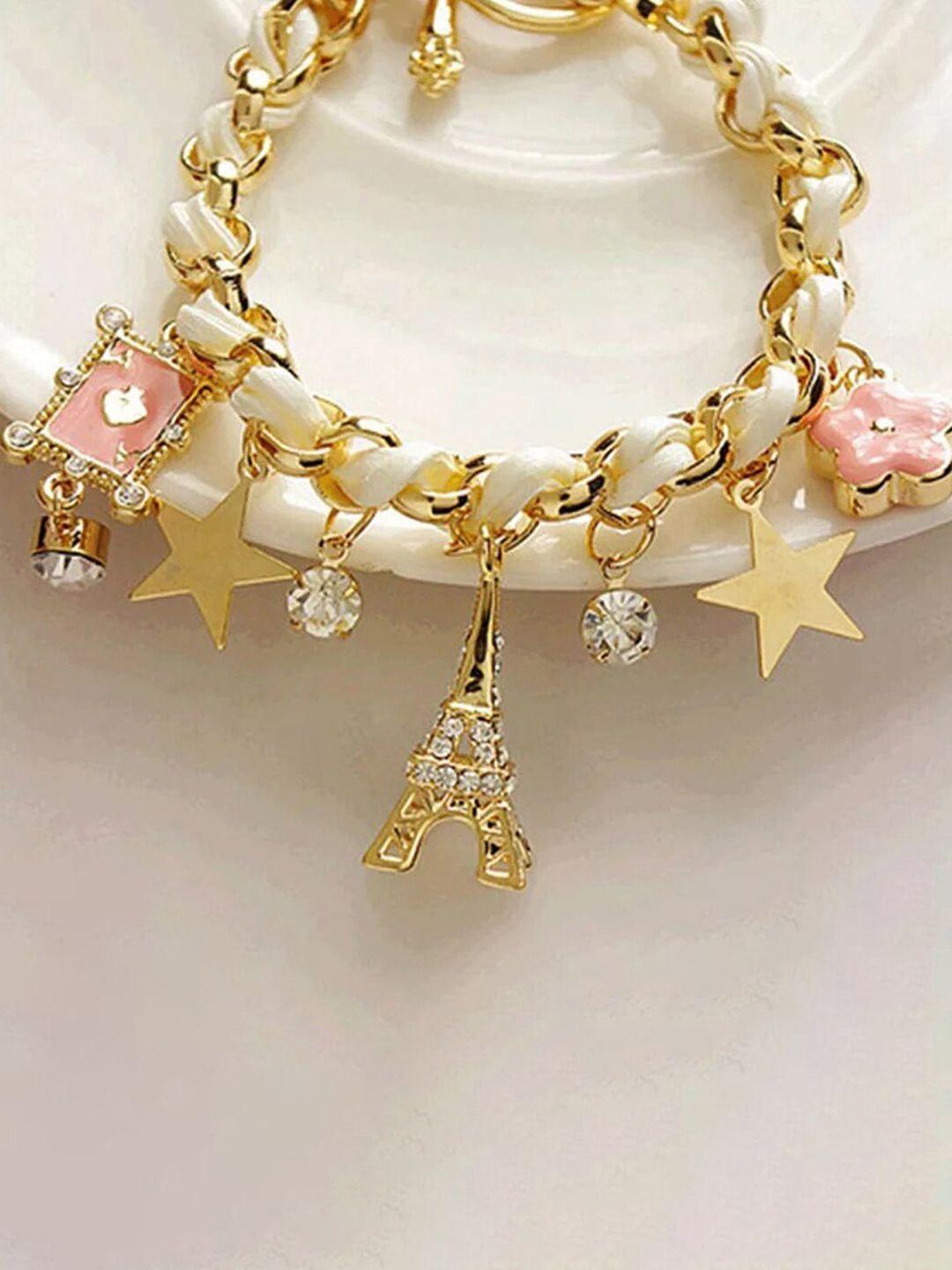 jewels galaxy gold-plated stone-studded charm bracelet