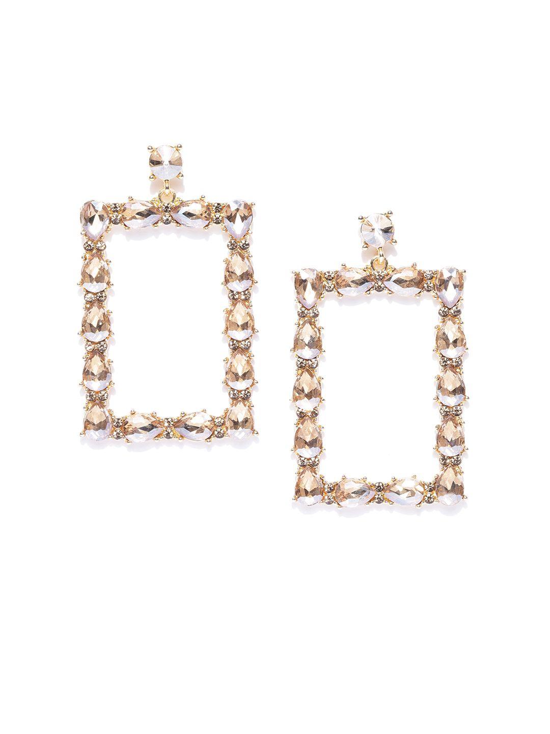 jewels galaxy gold-plated stone-studded handcrafted geometric drop earrings