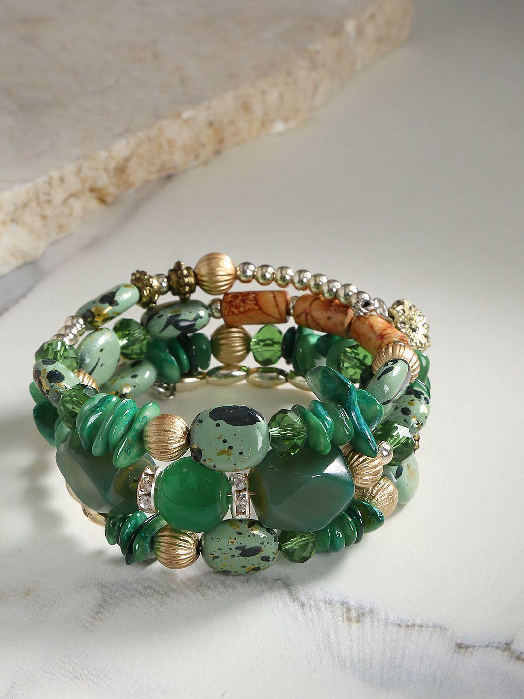 jewels galaxy green gold-plated beaded wraparound bracelet