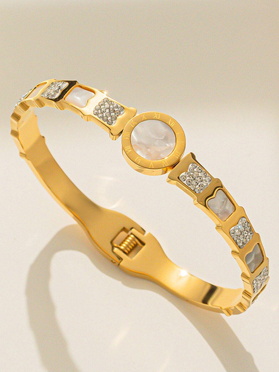 jewels galaxy mother of pearl gold-plated bangle-style bracelet