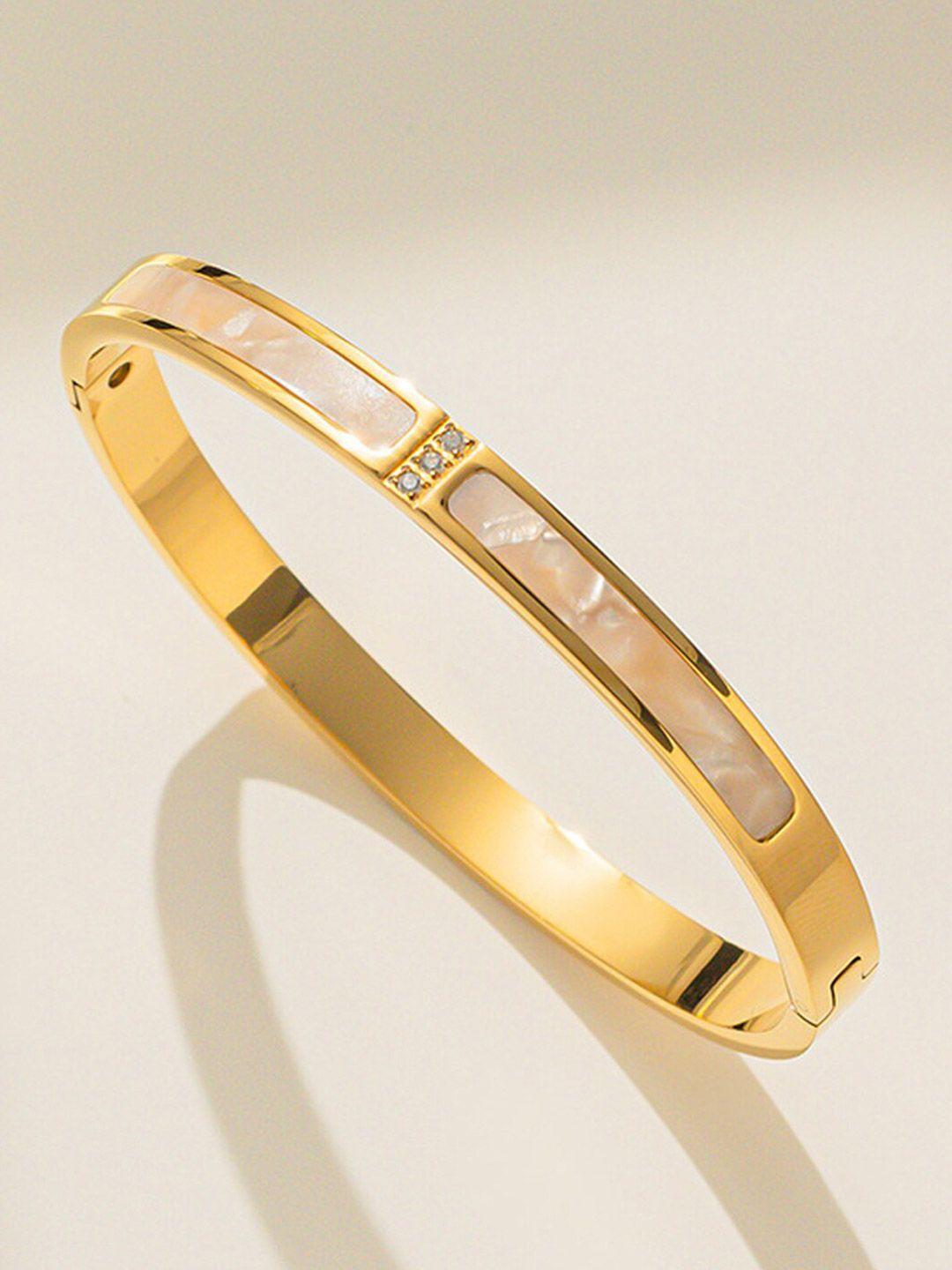 jewels galaxy mother of pearl gold-plated bangle-style bracelet