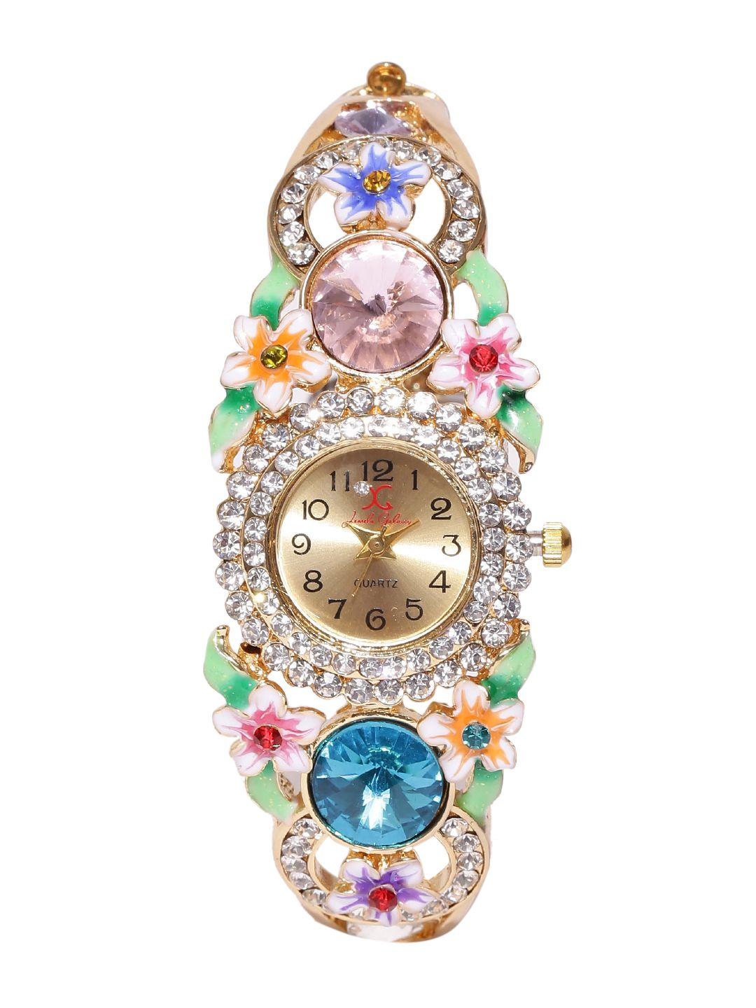 jewels galaxy multicoloured gold-plated brass handcrafted bangle-style bracelet cum watch