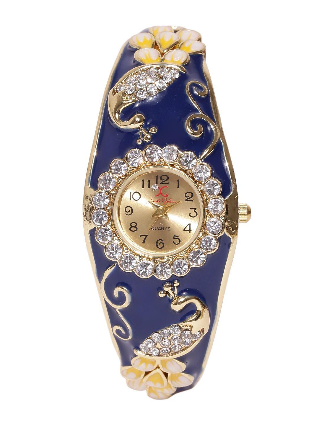 jewels galaxy navy & off-white gold-plated handcrafted bracelet cum watch