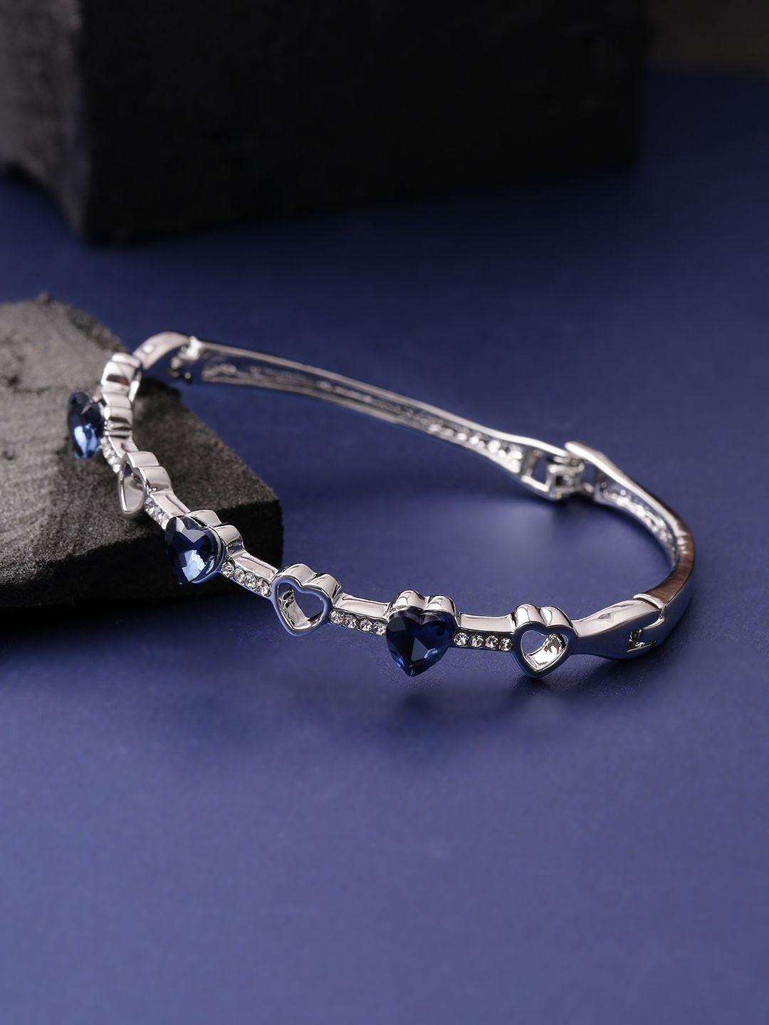 jewels galaxy navy blue silver-plated stone-studded bangle-style bracelet