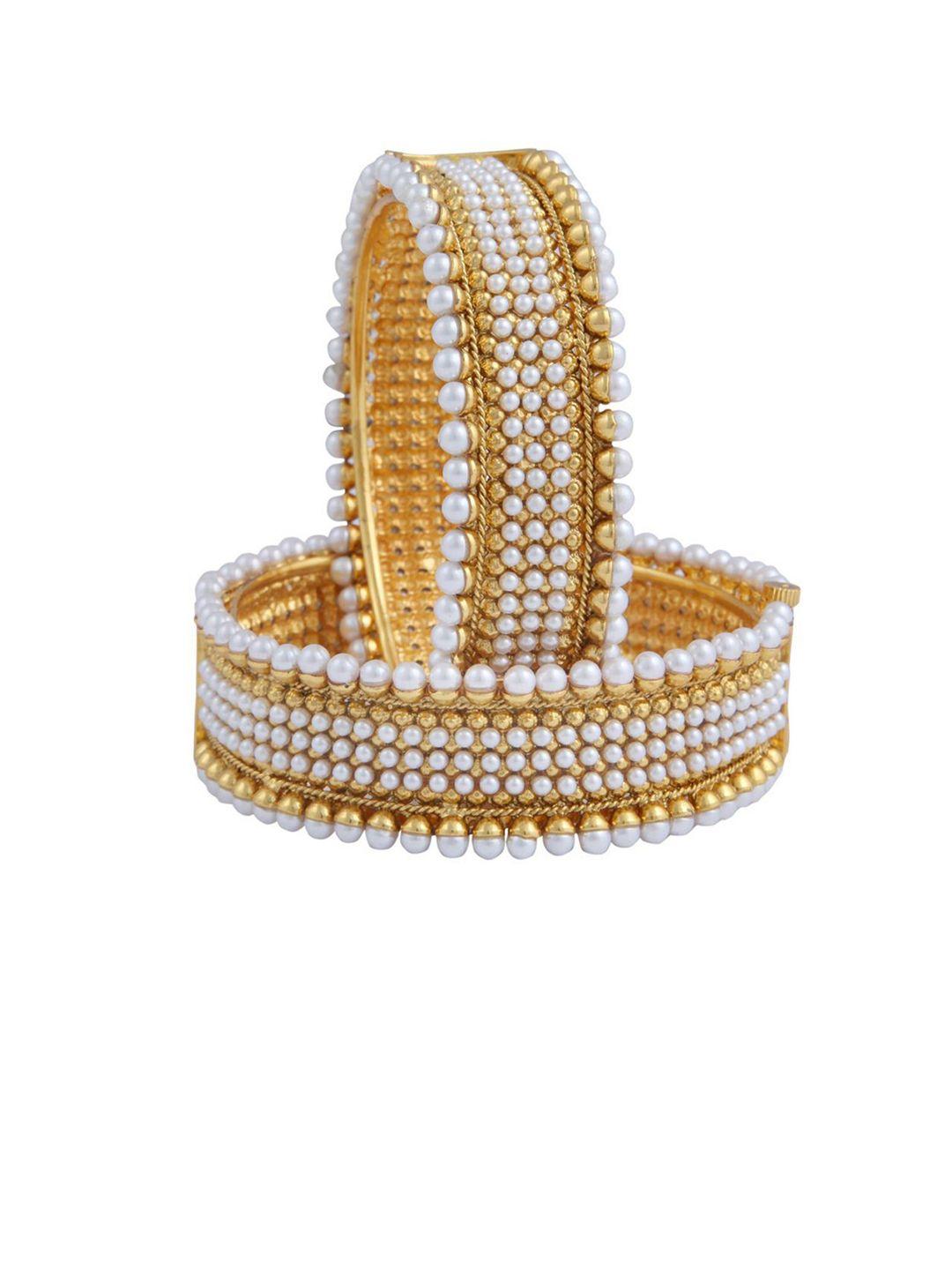 jewels galaxy pack of 2 gold-plated white stone studded & beaded bangles