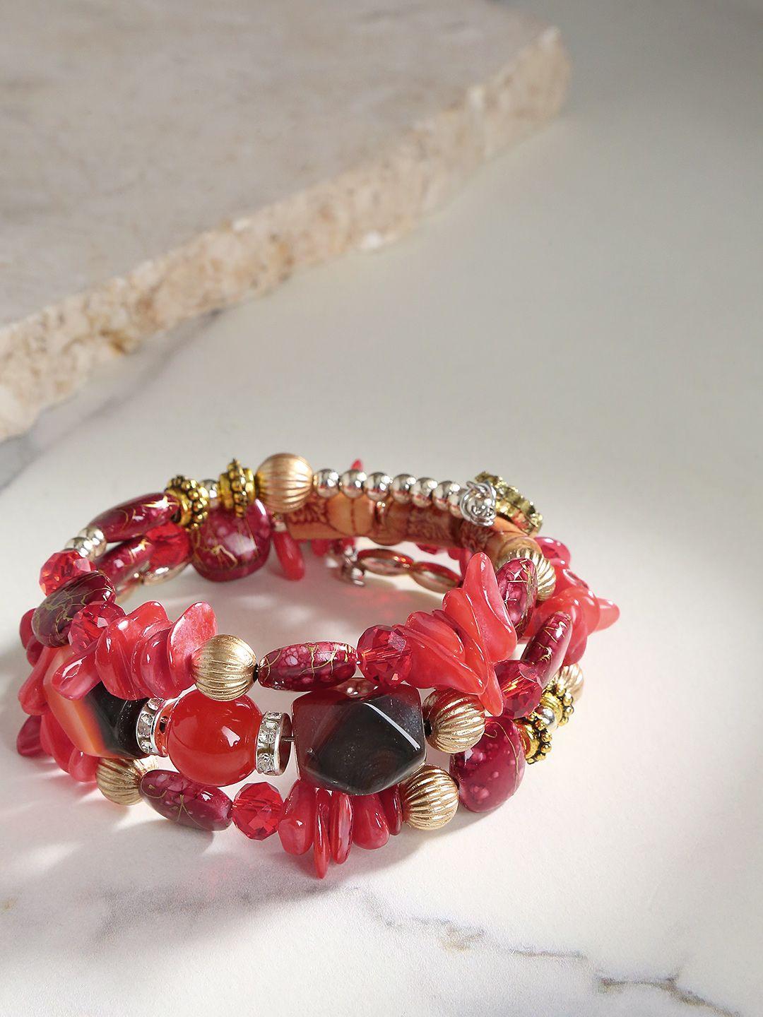 jewels galaxy red gold-plated beaded wraparound bracelet