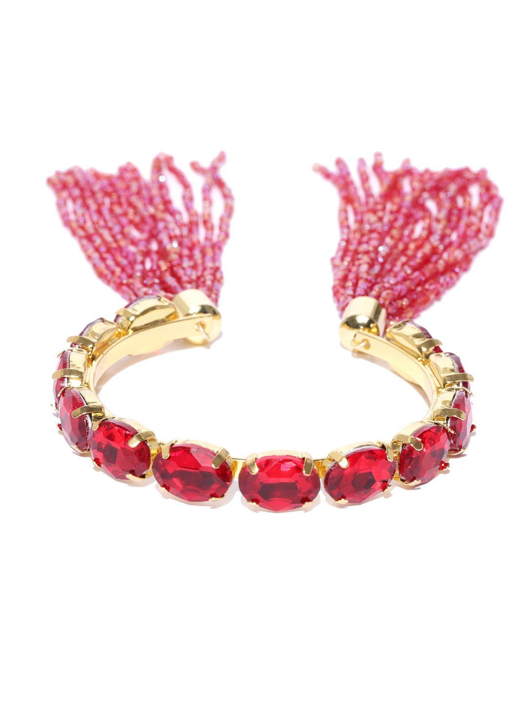 jewels galaxy red gold-plated handcrafted cuff bracelet