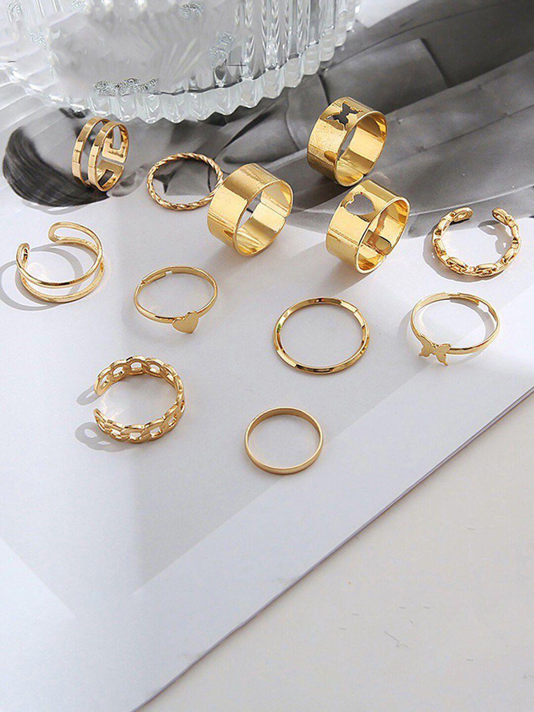 jewels galaxy set of 12 gold-plated adjustable finger rings