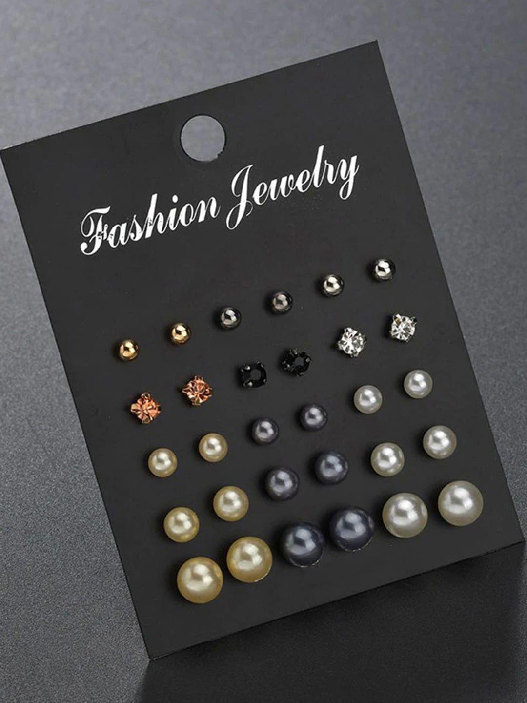 jewels galaxy set of 15 contemporary gold plated studs earrings