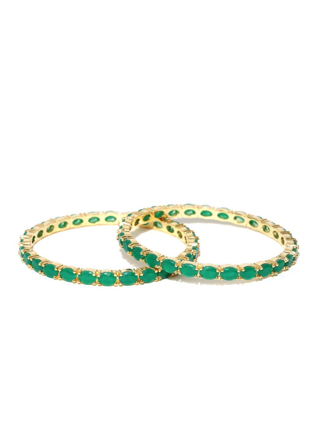 jewels galaxy set of 2 gold-toned & green stone-studded bangles