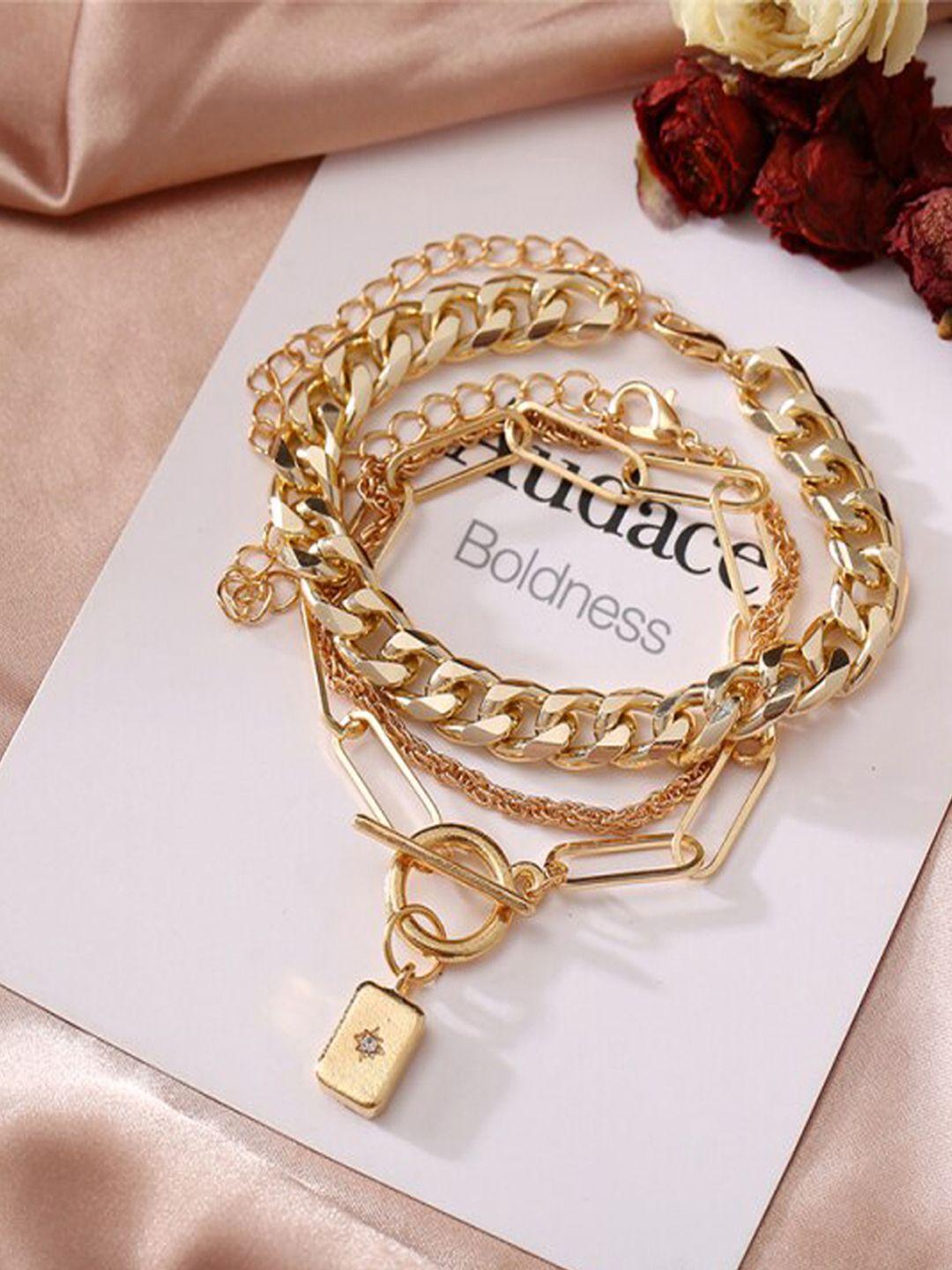 jewels galaxy set of 3 gold-plated link chain bracelets