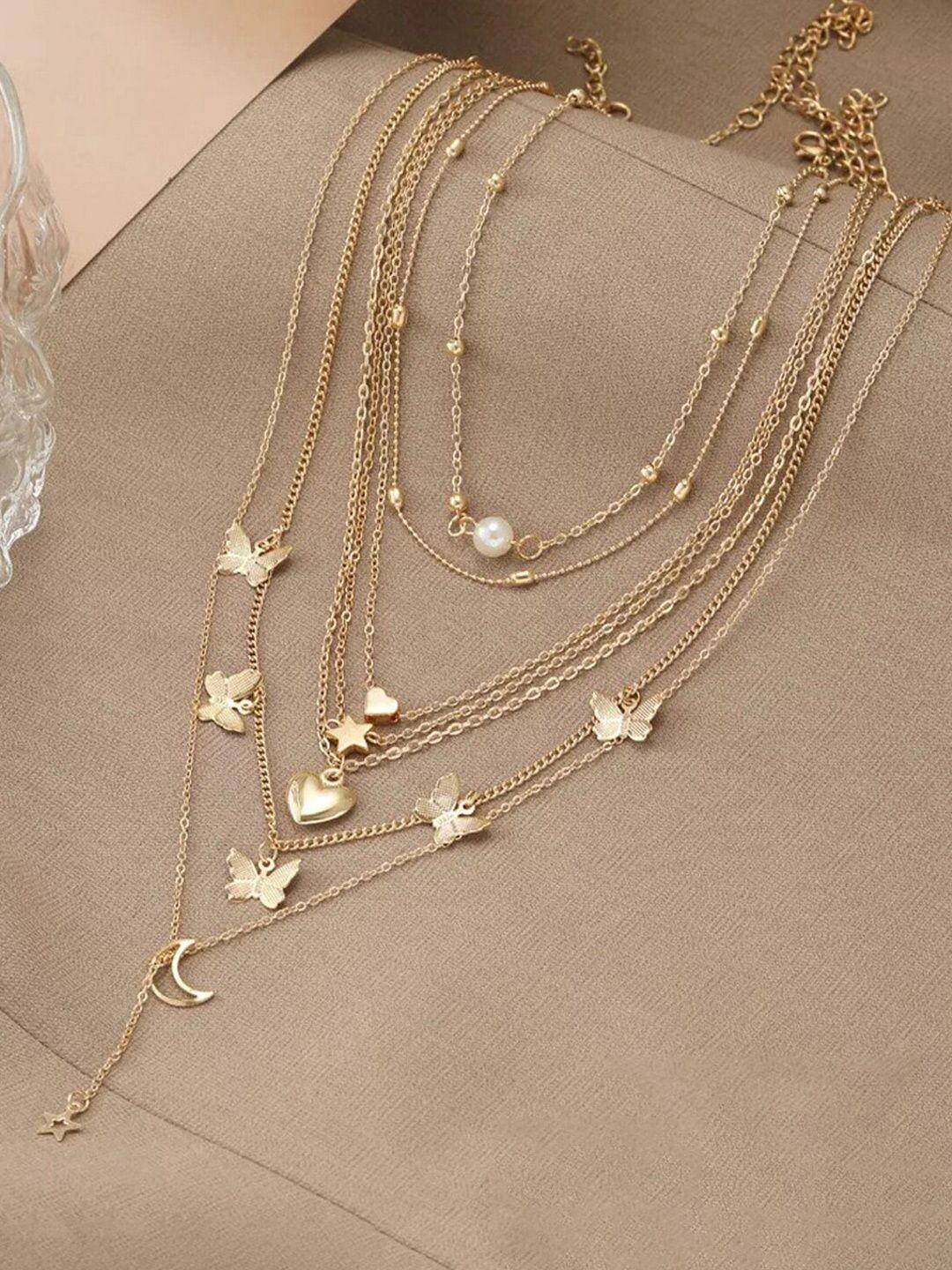 jewels galaxy set of 6 brass gold-plated layered necklace