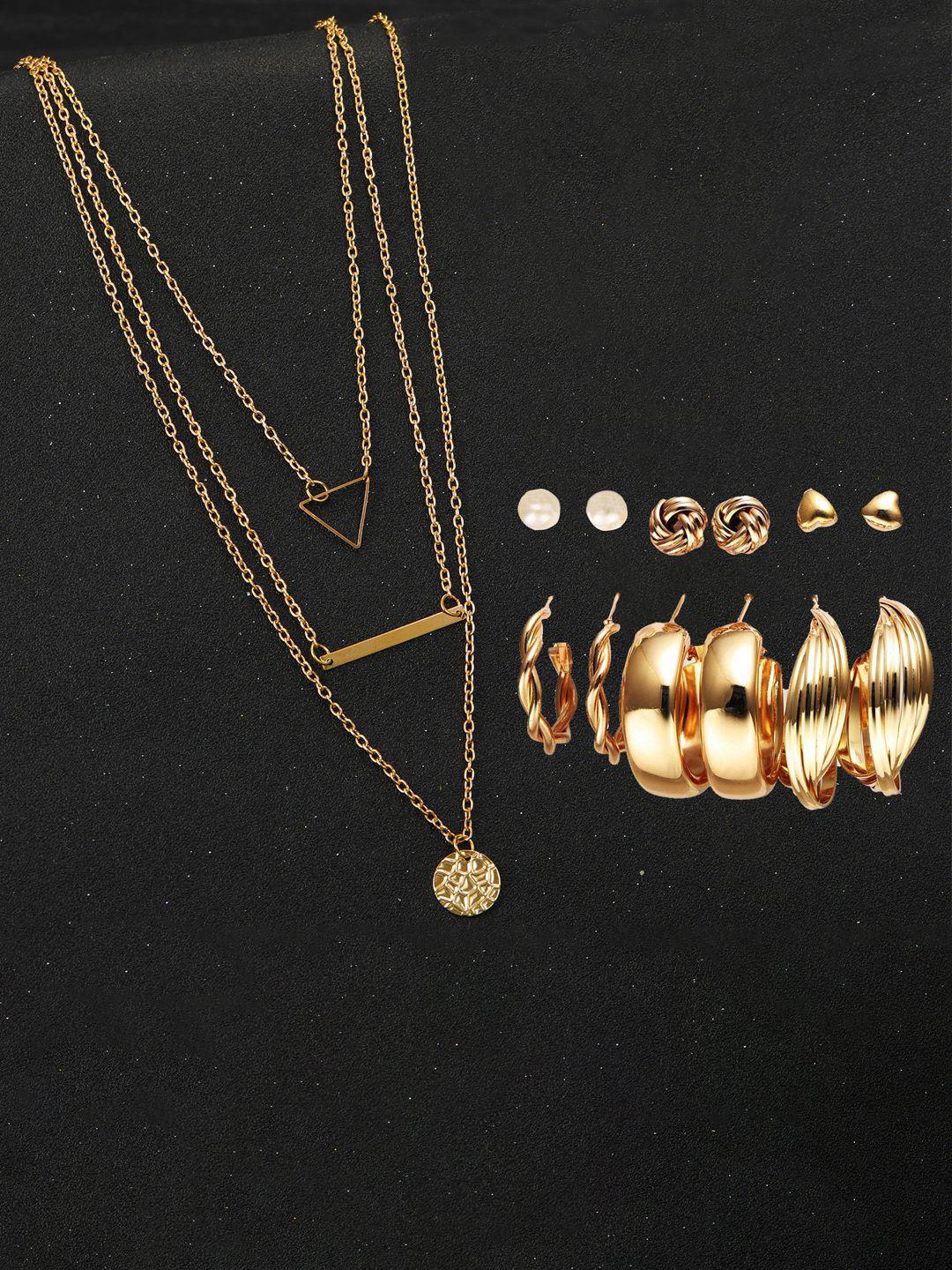 jewels galaxy set of 6 gold plated layered necklace & contemporary earrings set