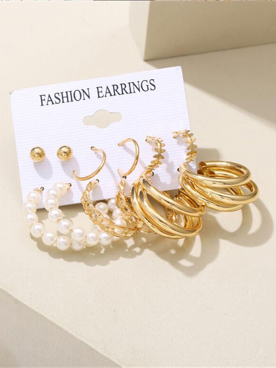 jewels galaxy set of 6 gold-toned classic studs & hoop earrings