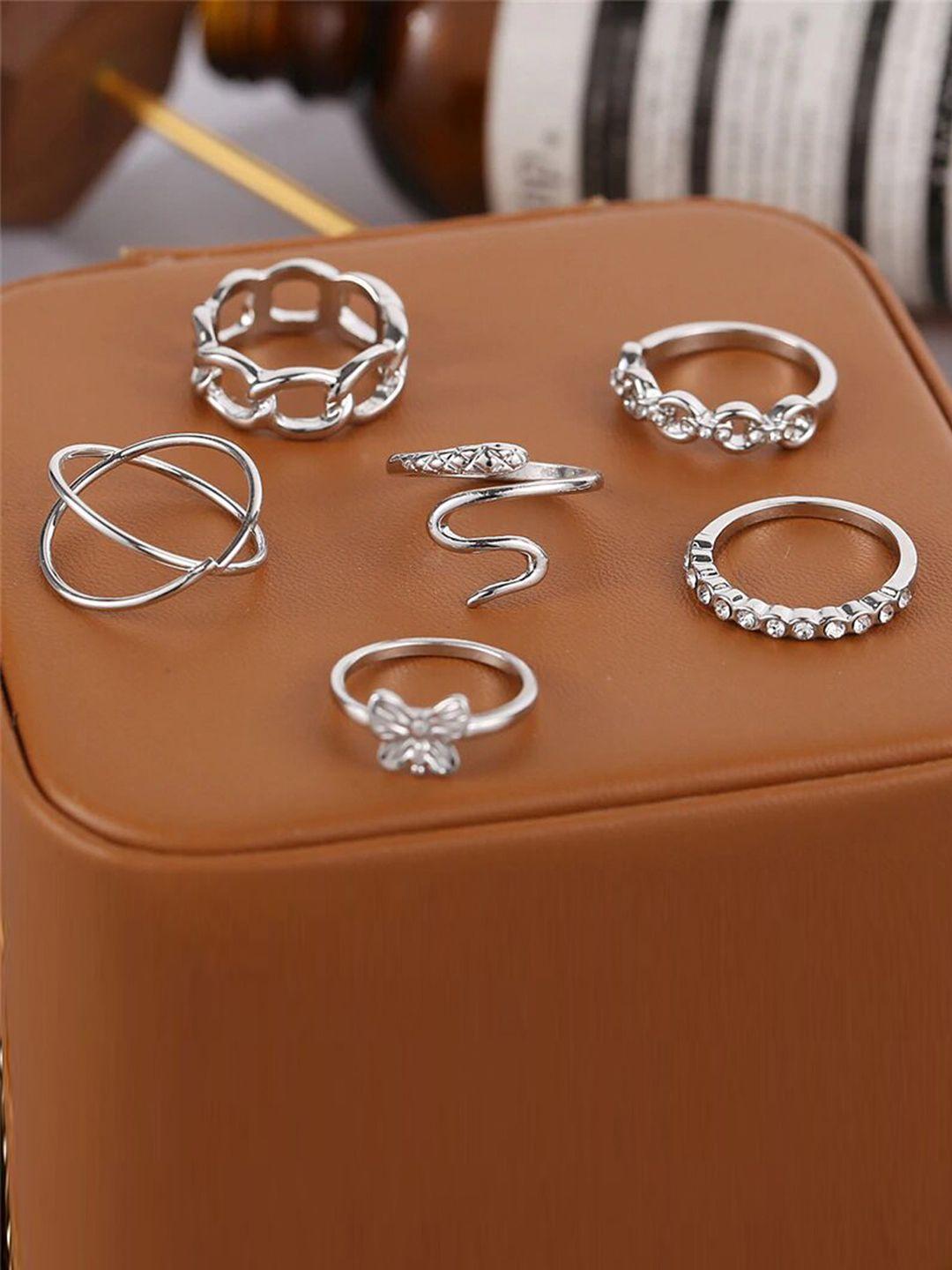 jewels galaxy set of 6 silver-plated finger rings