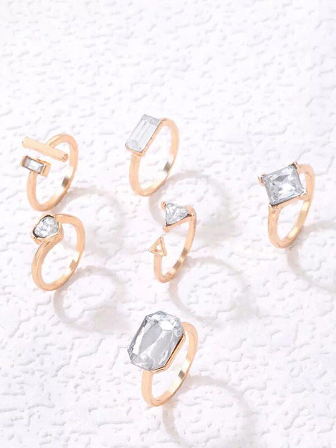 jewels galaxy set of 7 gold-plated & stone-studded stackable finger rings