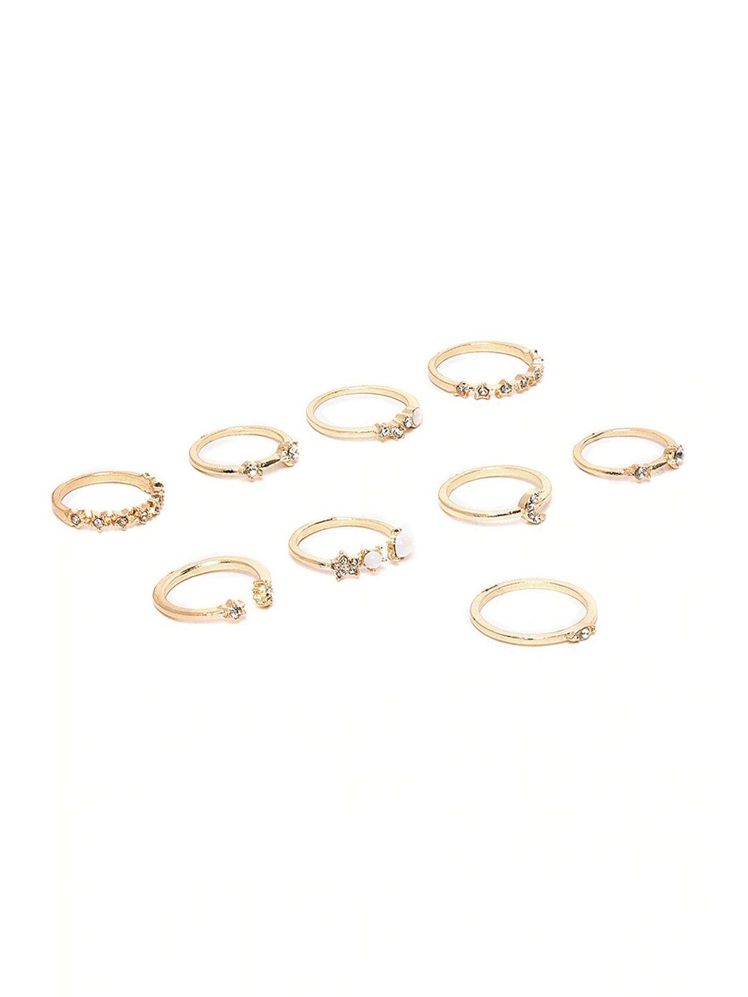 jewels galaxy set of 9 gold-plated stone-studded finger rings