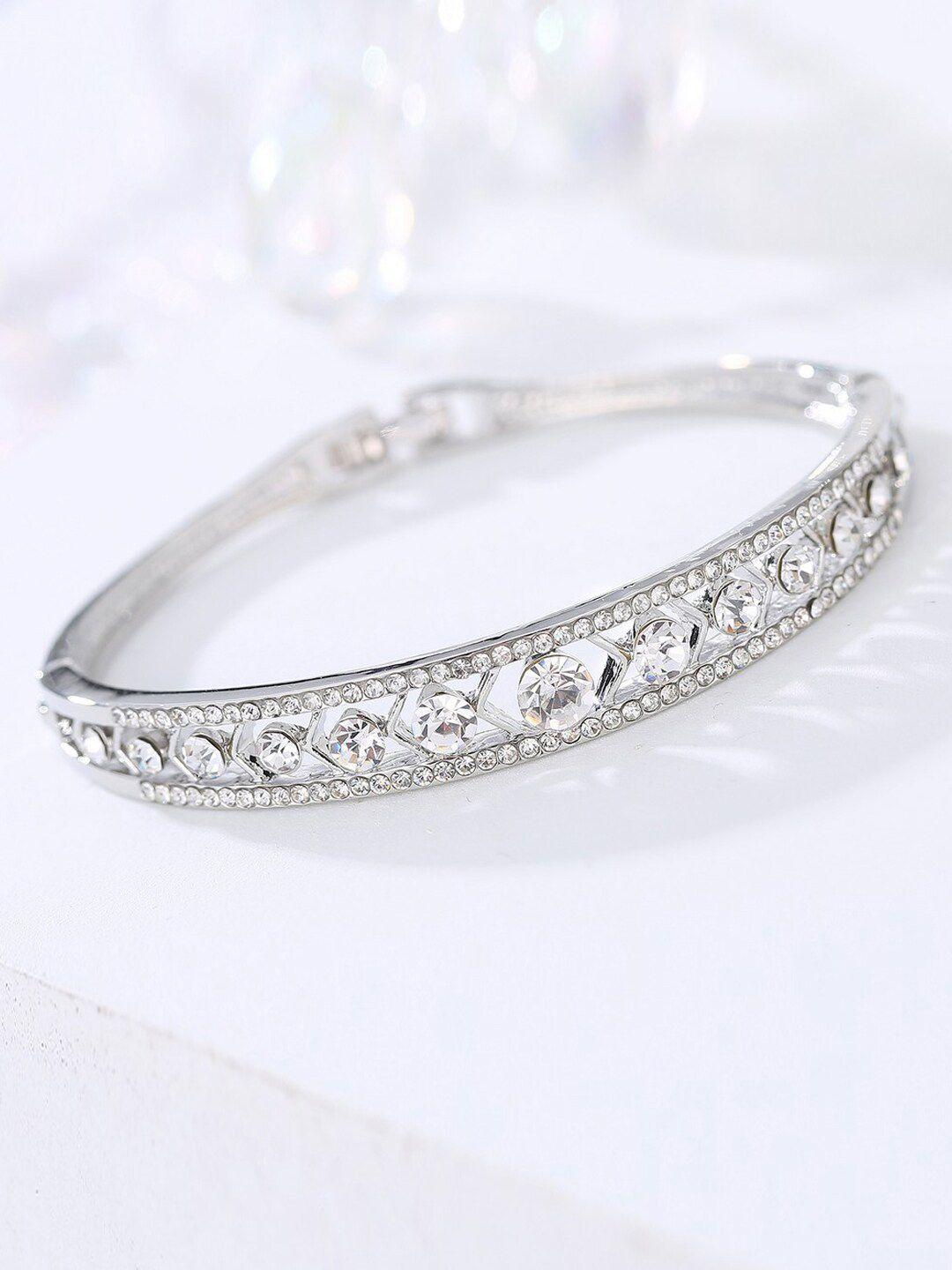 jewels galaxy silver-plated stone-studded bangle-style bracelet