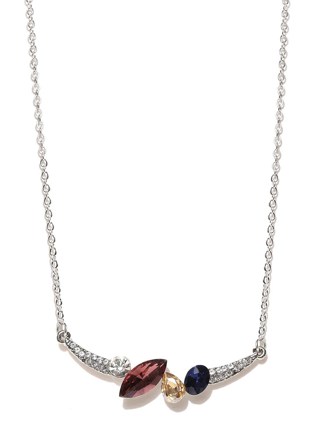 jewels galaxy silver-toned & navy blue brass rhodium-plated handcrafted necklace