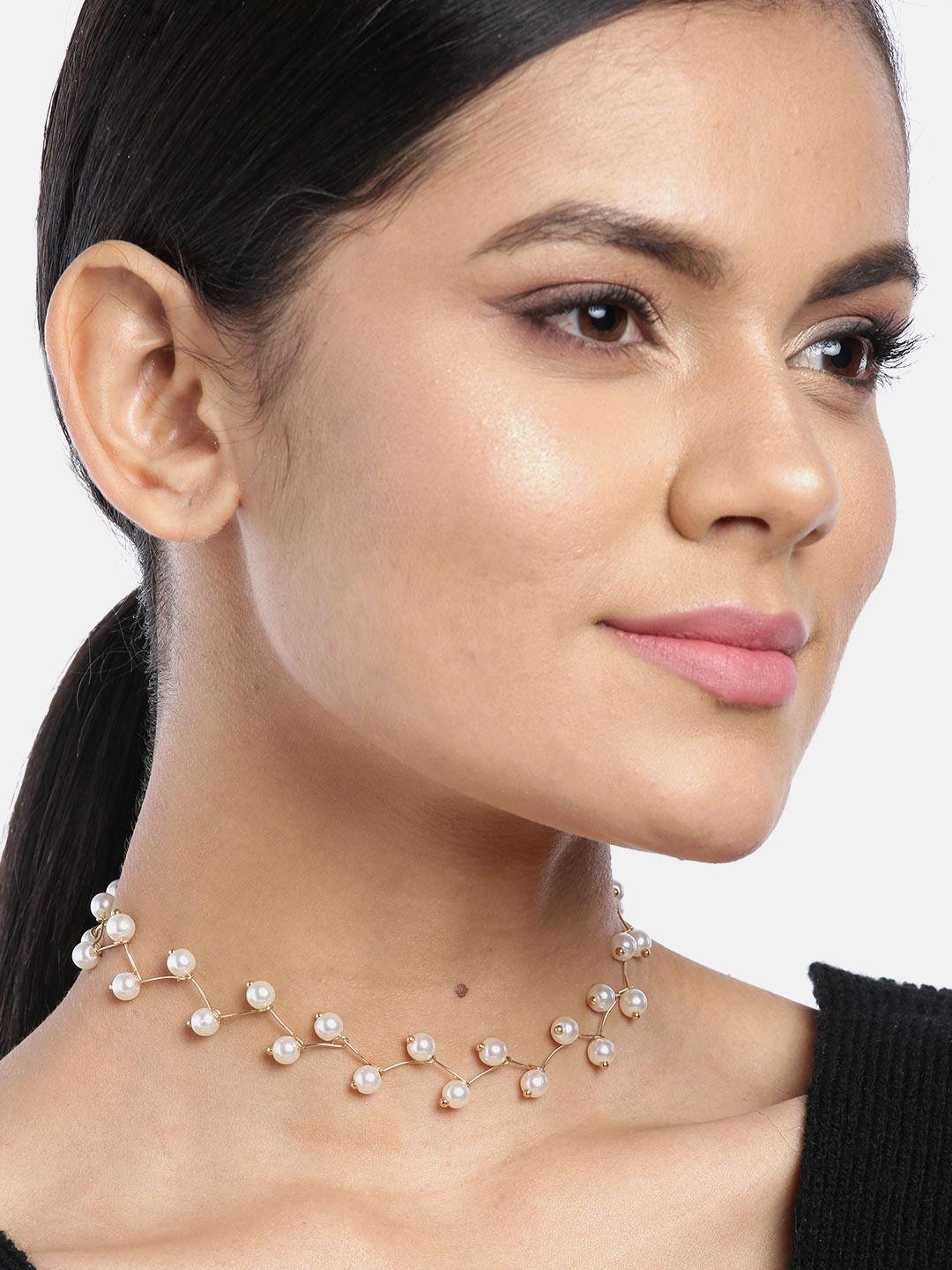 jewels galaxy white gold-plated beaded choker necklace