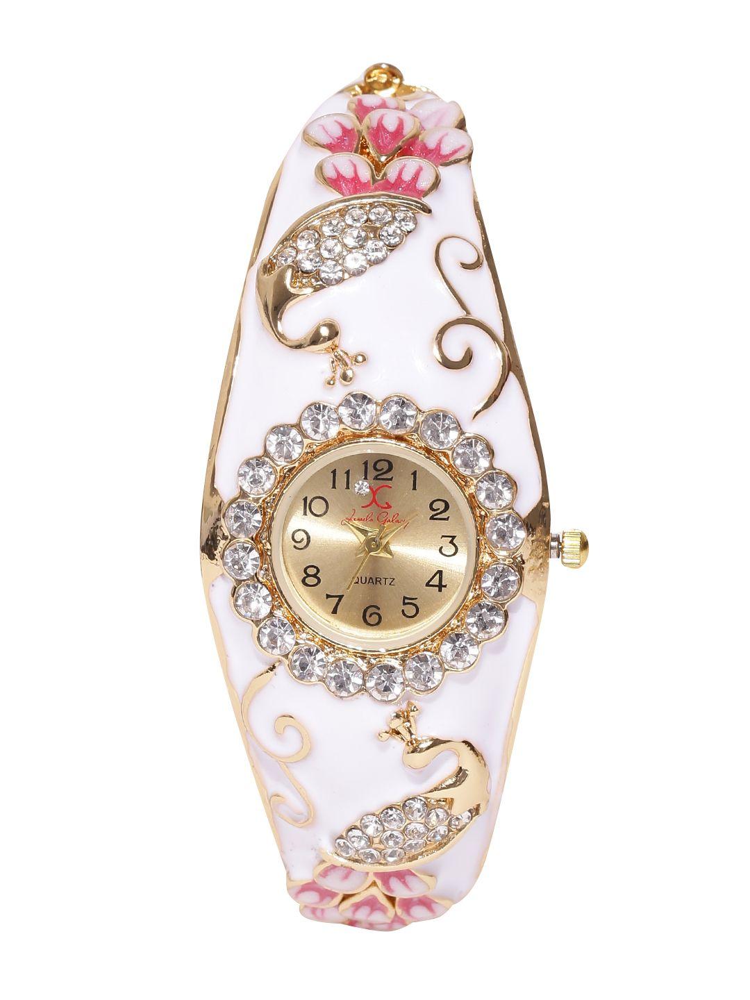 jewels galaxy white gold-plated studded handcrafted bracelet cum watch