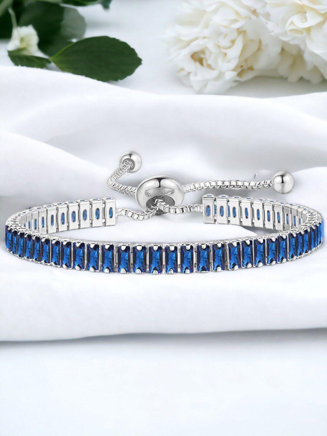 jewels galaxy women blue brass cubic zirconia handcrafted silver-plated wraparound bracelet