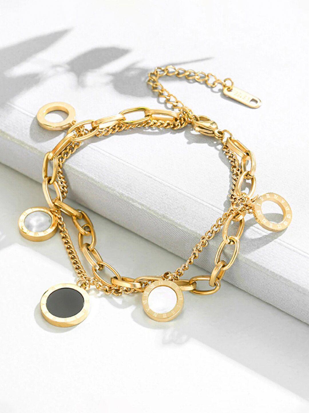 jewels galaxy women gold-toned & black gold-plated link bracelet