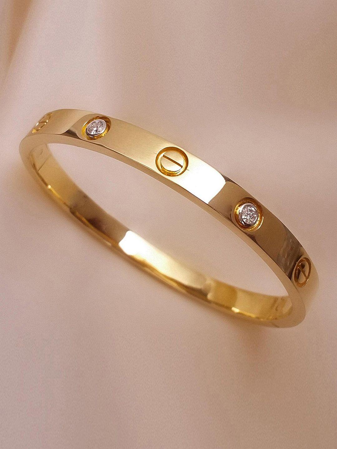 jewels galaxy women gold-toned american diamond gold-plated cuff bracelet