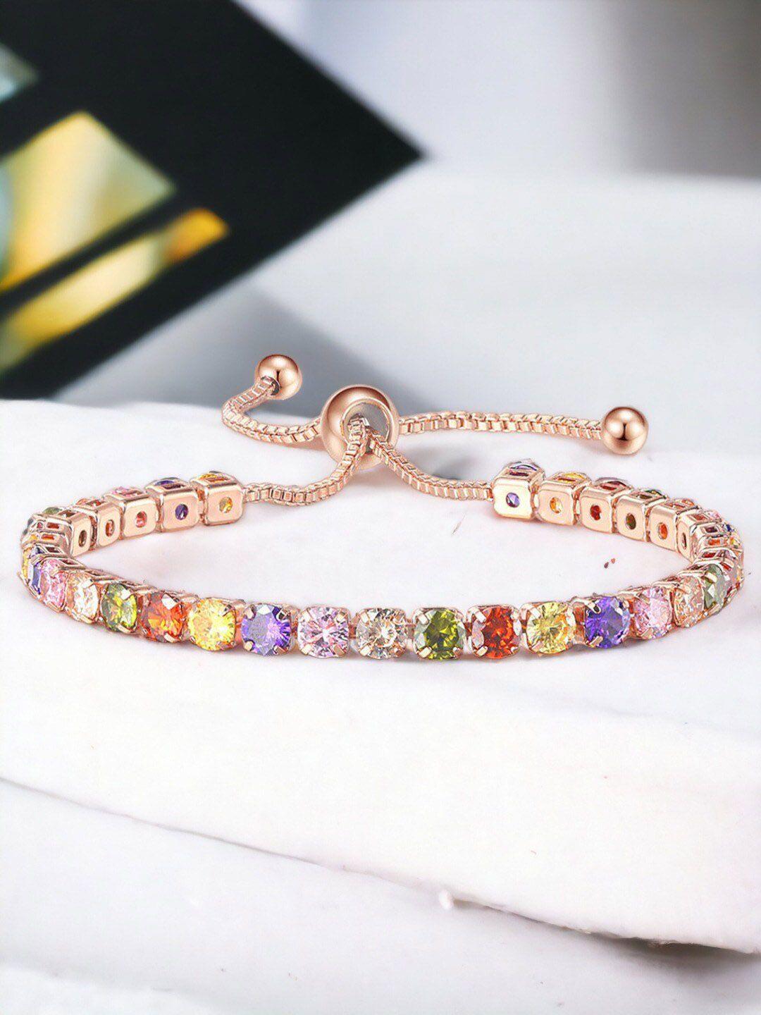 jewels galaxy women multicoloured brass cubic zirconia handcrafted rose gold-plated wraparound bracelet
