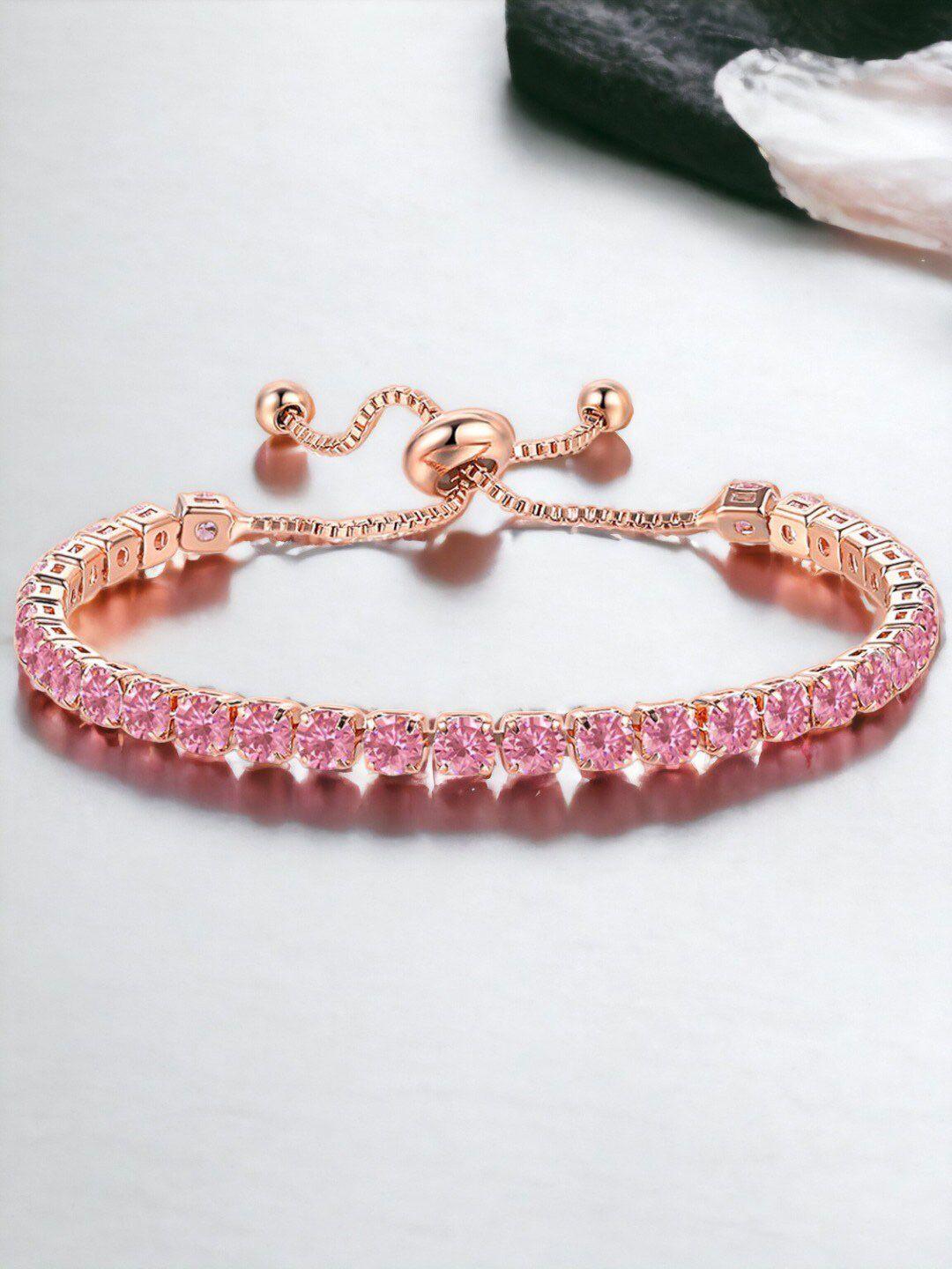 jewels galaxy women pink brass cubic zirconia handcrafted rose gold-plated wraparound bracelet