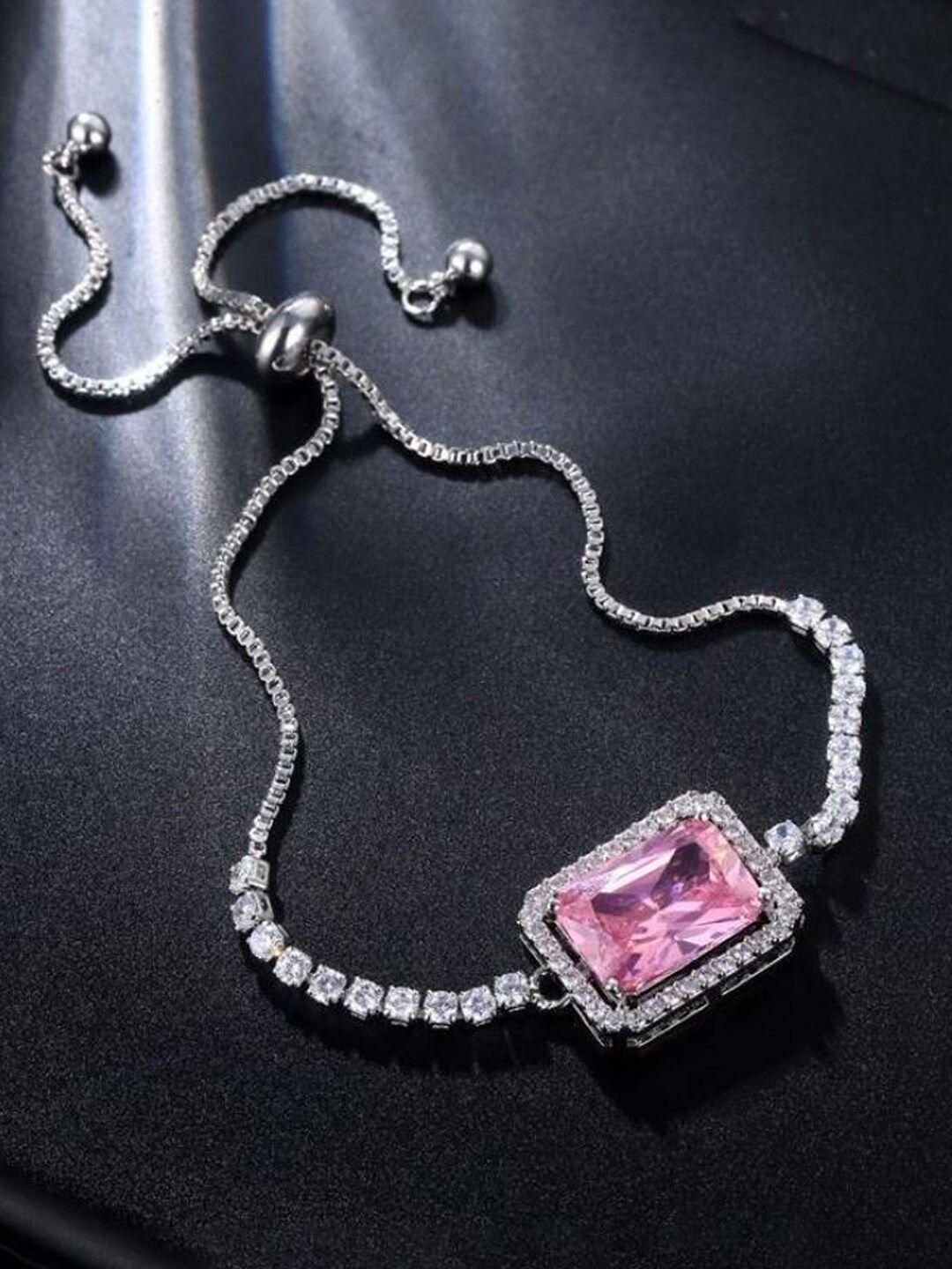 jewels galaxy women pink brass cubic zirconia handcrafted silver-plated wraparound bracelet