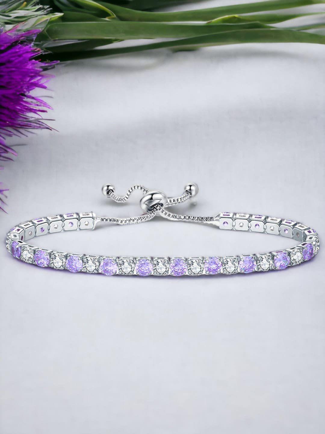 jewels galaxy women purple & white brass cubic zirconia silver-plated wraparound bracelet