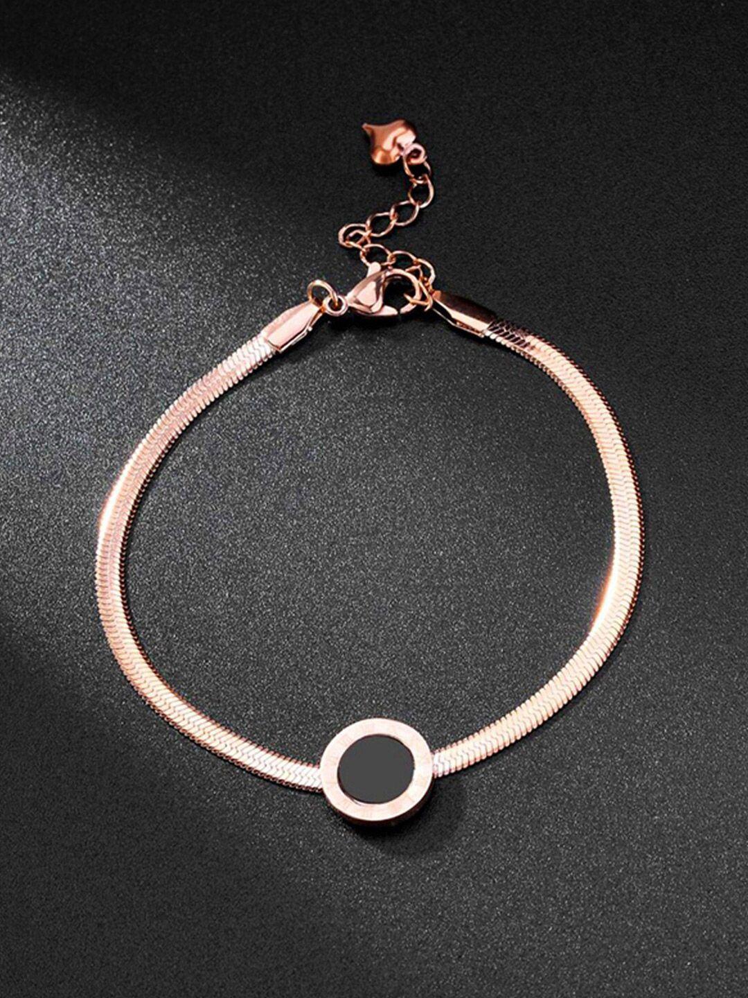 jewels galaxy women rose gold & black rose gold-plated link bracelet