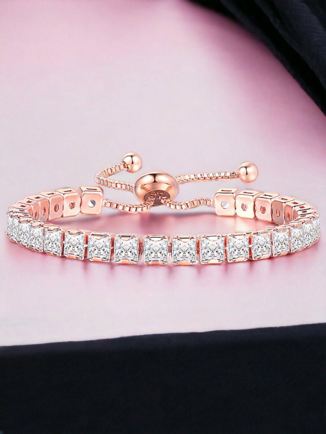 jewels galaxy women rose gold brass cubic zirconia handcrafted rose gold-plated wraparound bracelet
