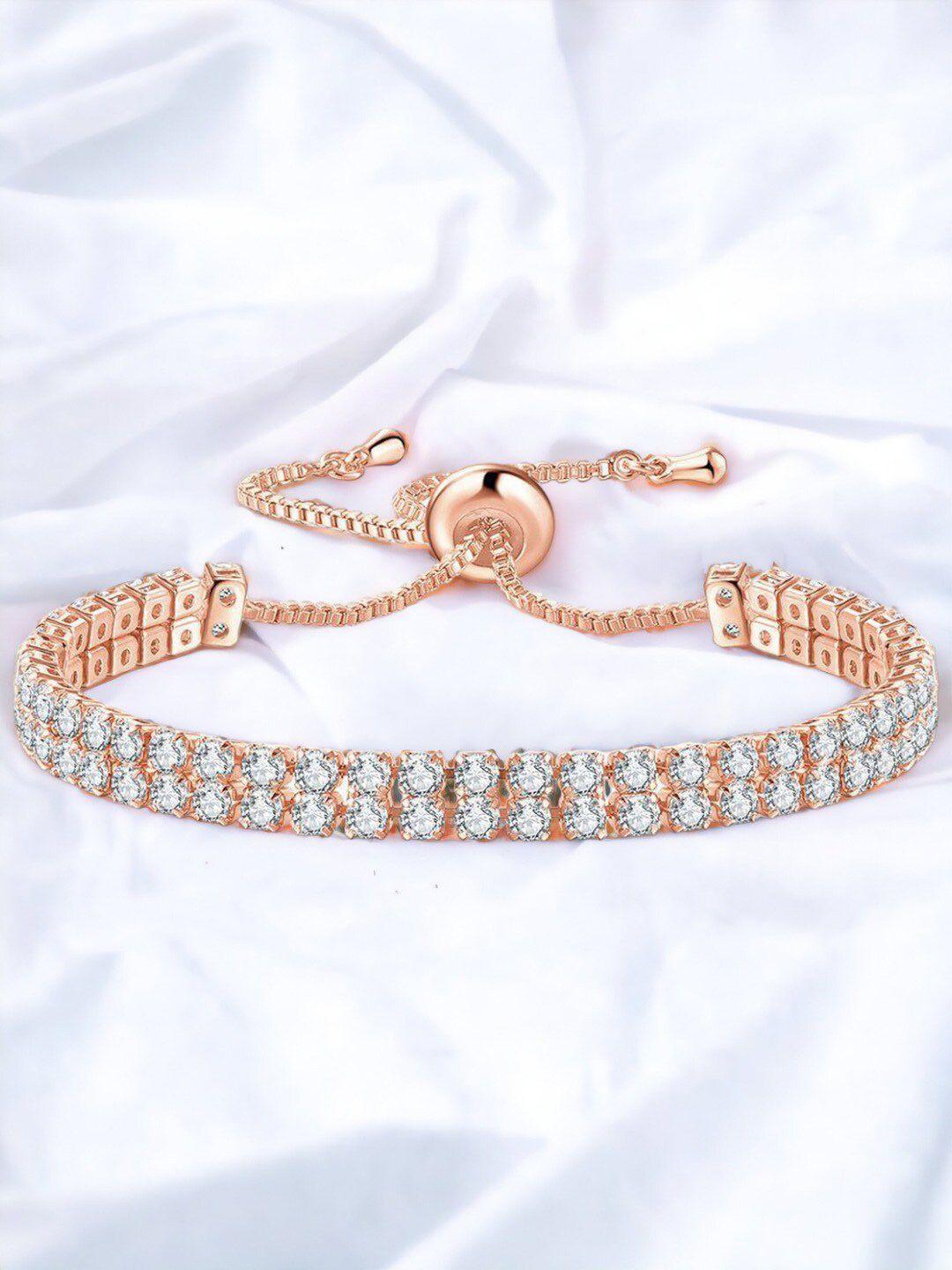 jewels galaxy women rose gold brass cubic zirconia handcrafted rose gold-plated wraparound bracelet