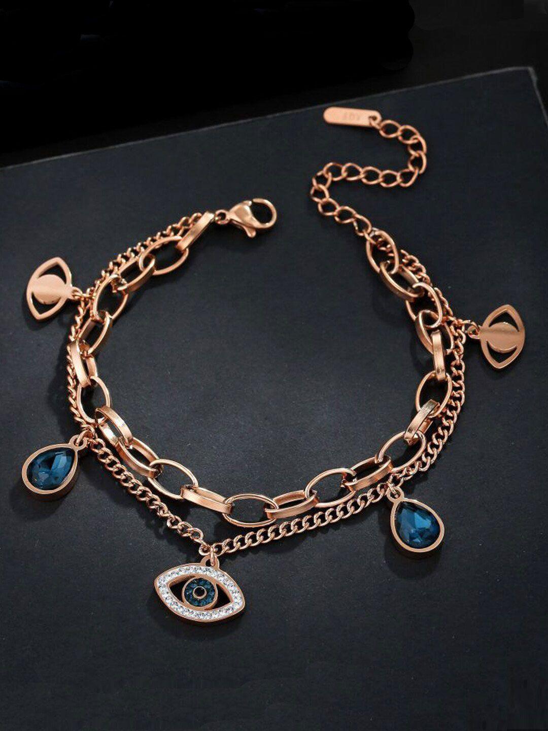 jewels galaxy women rose gold-plated evil eye charm bracelet