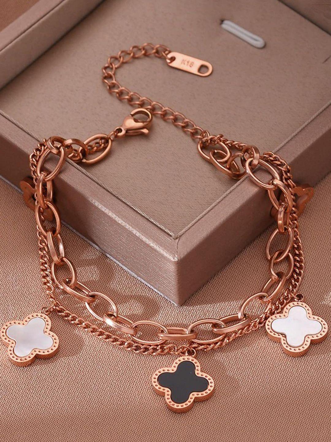 jewels galaxy women set of 3 gold-plated rose - gold plated silver plated charm bracelet