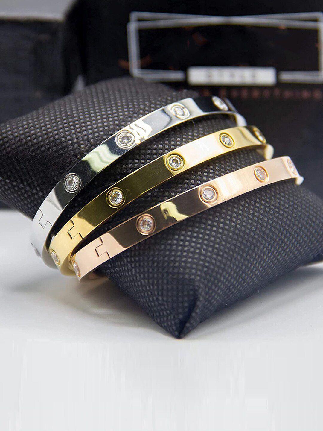 jewels galaxy women set of 3 rose gold & gold-toned american diamond cuff bracelet